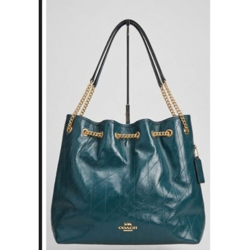 Stunning!!  NEW!!! Coach Evelyn Large Quilted Leather Shoulder Bag in Deep Teal! - Picture 16 of 16